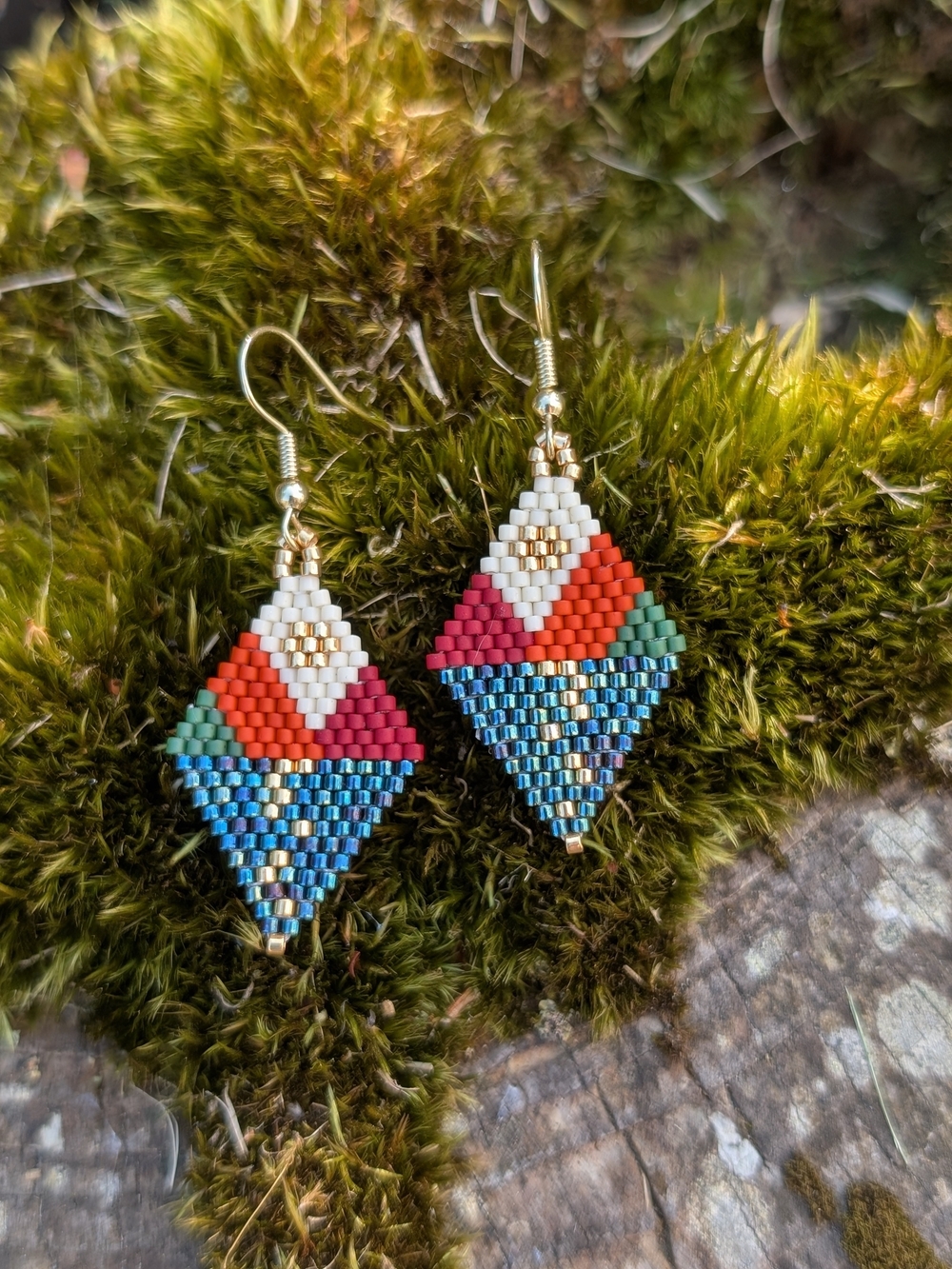 Handcrafted Lake & Mountain Beaded Earrings